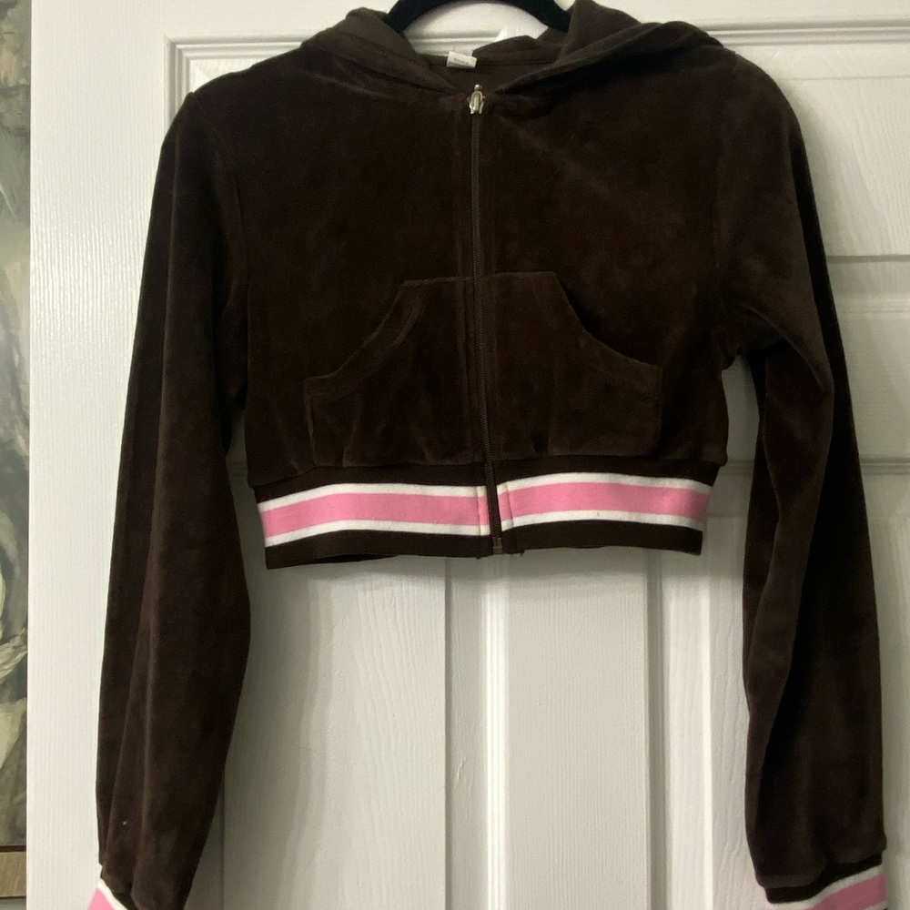Brown Velour Cropped Hoodie